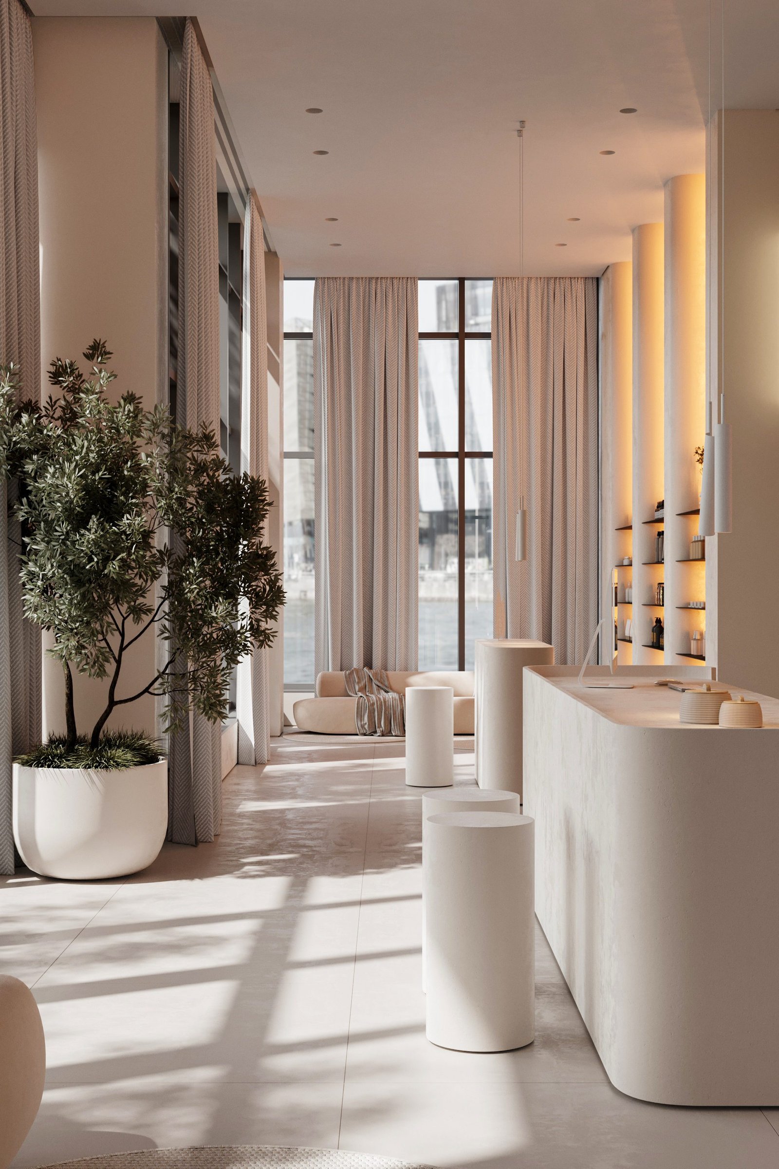 Rella interior with olive trees and reception