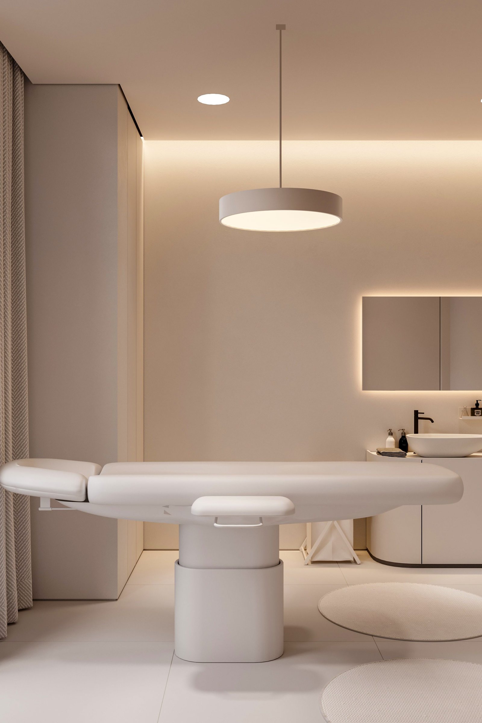 Treatment bed with pendant light